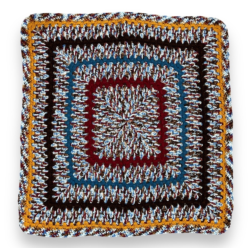 Vintage Handmade Granny Square Afghan Multi-color Autumn Colors